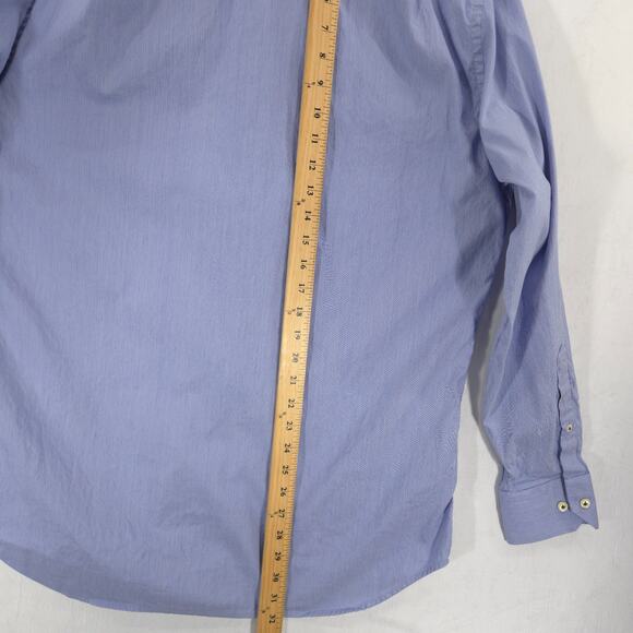 Peter Millar Dress Shirt Mens 16-35 Blue White Pinstripe Long Sleeve Button Up - Picture 8 of 11